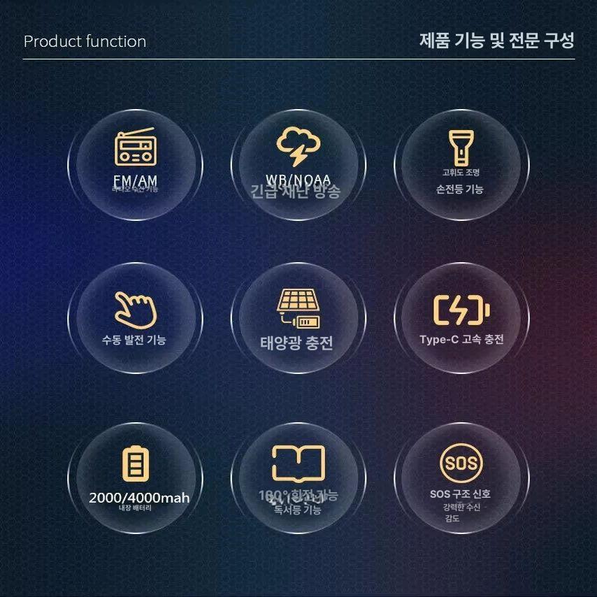 수동 발전 라디오 비상용 재난 대비 스피커 손전등 날씨 정보 긴급 방재 - 상세 이미지 4