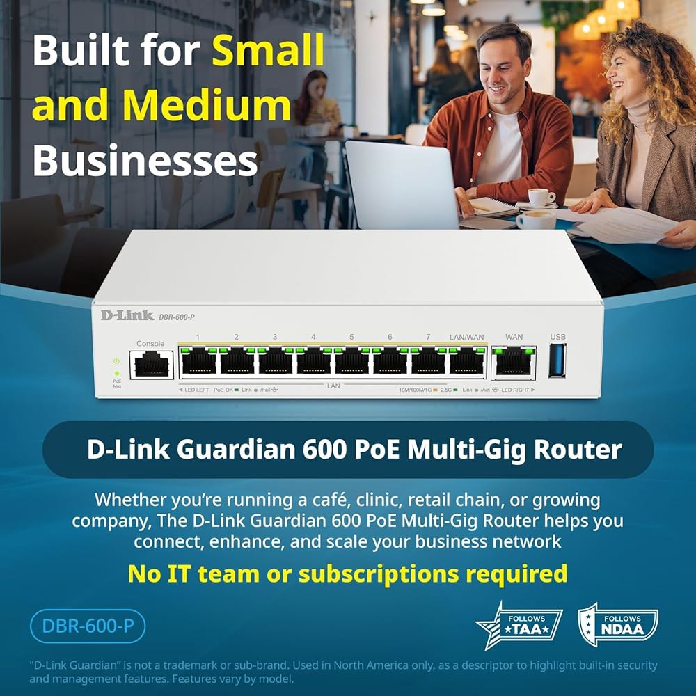 D-Link Guardian 600 PoE 멀티 기가 비즈니스 라우터(DBR-600-P), WAN 페일오버가 가능한 프리미엄 라우터, SPI 방화벽, 8X 2.5GbE PoE+ - 상세 이미지 2