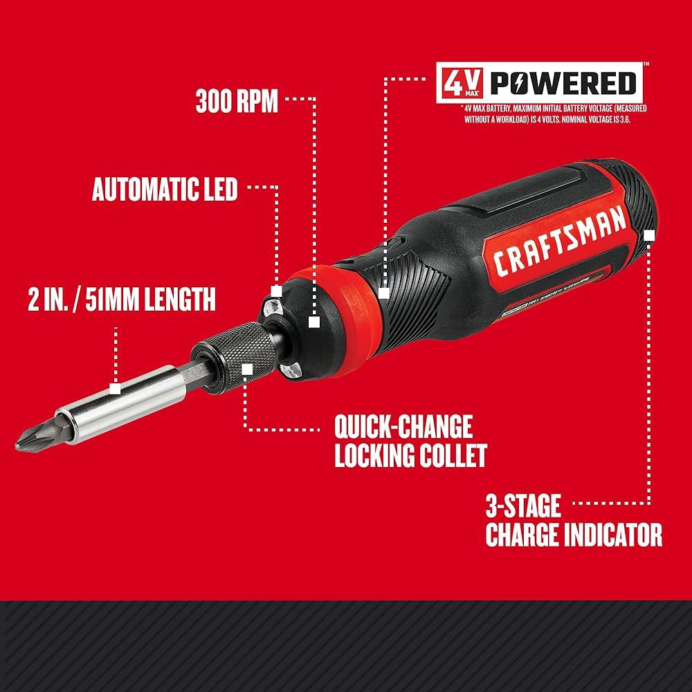 장인 4V 전기 드라이버 세트, 300RPM, 마이크로 USB 충전 포트, 3단 배터리 표시기(CMHT66718B20) - 상세 이미지 2