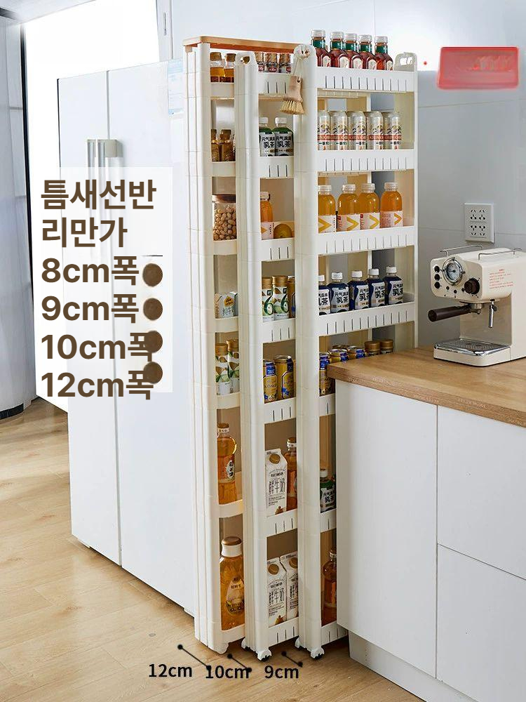 초 선반 슬림 보관 트롤리 다용도 폭좁은 무문형 틈새수납장 랙 틈새장 바퀴 다층 - 상세 이미지 2