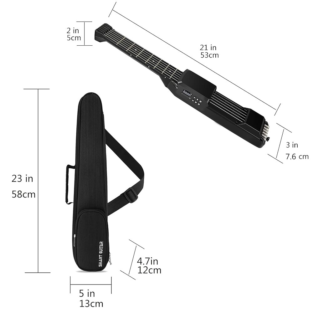 PEFEEL USB 충전 스마트 어쿠스틱 전기 포켓 여행용 코드 연습용 휴대용 기타 넥 초급 AI LCD (BLACK) BLACK - 상세 이미지 2