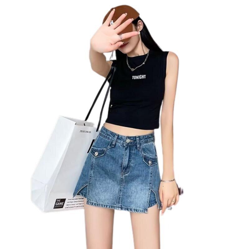 데님 미니스커트 청치마바지 스커트 반바지 하이웨스트 - 상품 이미지