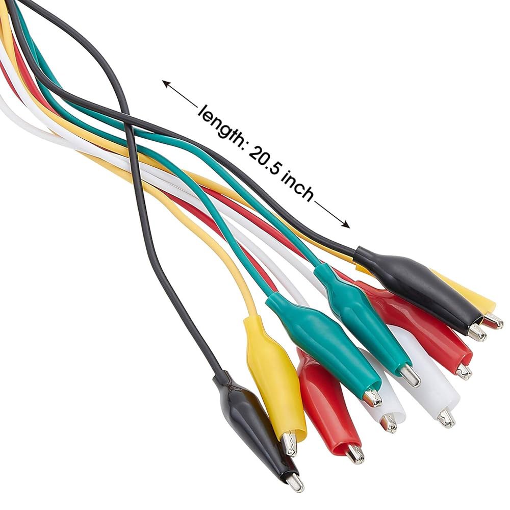 WGGE WG-026 10피스 및 5가지 색상 테스트 리드 세트 악어 클립, 20.5인치/22AWG 구리선. 클립은 납땜되어 와이어에 스탬프가 찍혔습니다. (1팩) 1 PACK - 상세 이미지 2