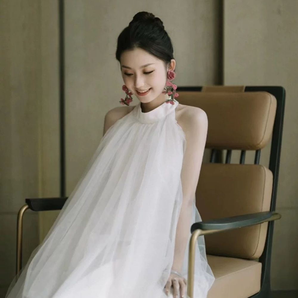 이브닝드레스 홀터넥웨딩드레스 결혼식 셀프웨딩촬영 브라이덜샤워 새틴 스냅촬영 - 상세 이미지 2