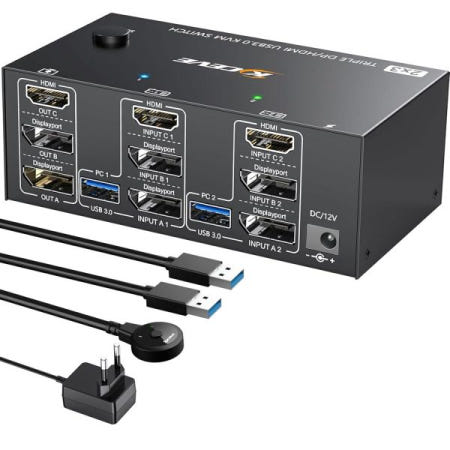 YOUTINGHDAV [해외]USB 3.0 KVM 스위치 2대 PC 3대모니터 8K @ 60Hz 4K 144Hz 트리 BlackYOUTINGHDAV