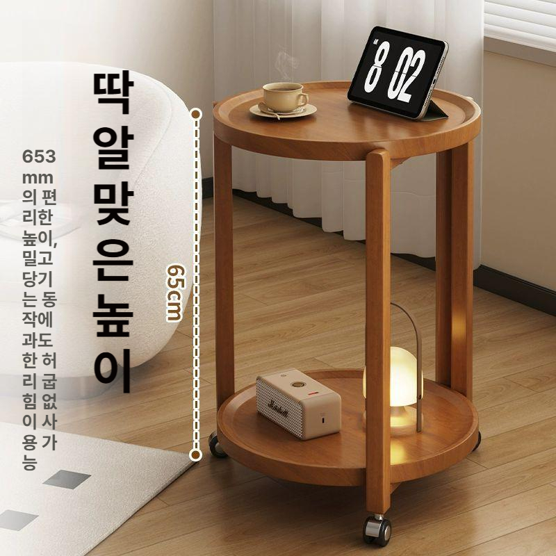 거실 소파 옆테이블 바퀴형 이동식 협탁 미니 사이드 수납 원형 받침대 - 상세 이미지 4