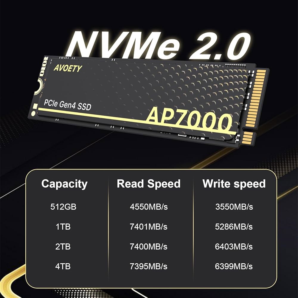 AVOETY 512GB SSD - M.2 NVMe PCIe Gen4x4(그래파이트 시트 포함), 최대 4550MB/s 읽기, SLC 캐시 TLC 3D NAND 게이밍 SSD, PS - 상세 이미지 2