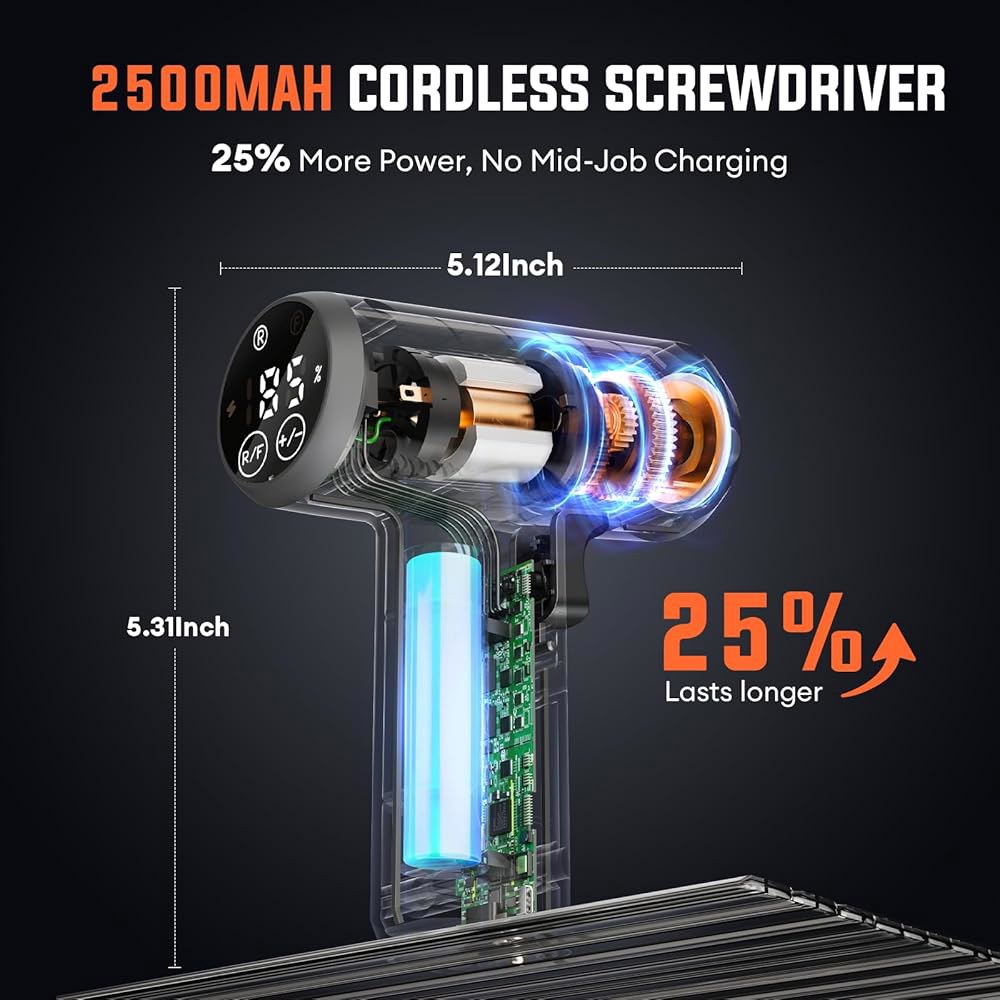 전기 드라이버 세트 - 4V 무선 충전식 2500mAh 5 토크 설정 전원 250RPM 5N m Max 가구 수리 도구 LED, 15 S2 금속 비트, 1/4인치 헥스 - 상세 이미지 2