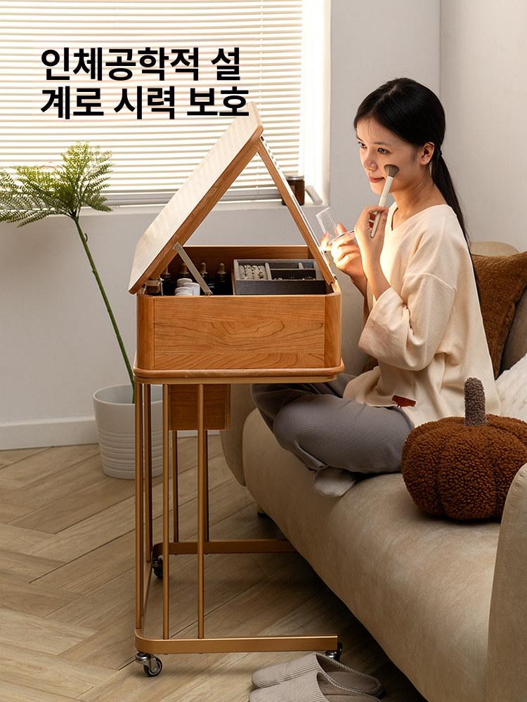수납형 원목화장대 침실 조명 콘솔 확장형 수납화장대 엔틱 서랍장 거울포함 메이크업 - 상세 이미지 3