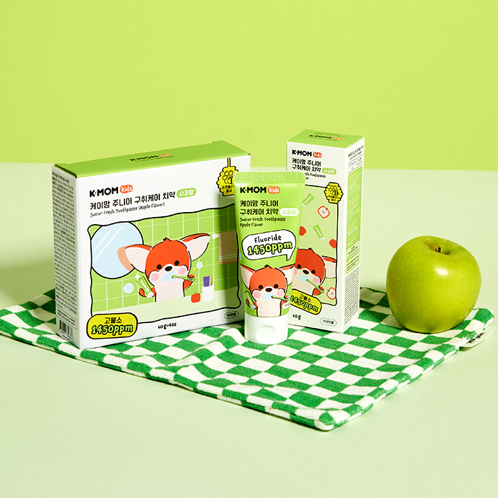 케이맘 1450ppm 어린이 키즈 구취케어 고불소 치약 60g/110g 사과향 (4P/1BOX) - 상세 이미지 2