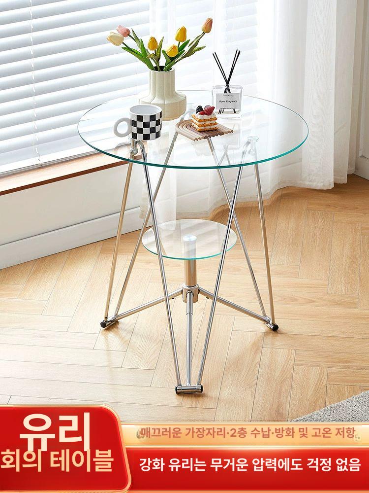 투명 카페테이블 북유럽 모던 원탁 거실 원형 아크릴 미드센츄리 커피숍 감성 매장 - 상세 이미지 3