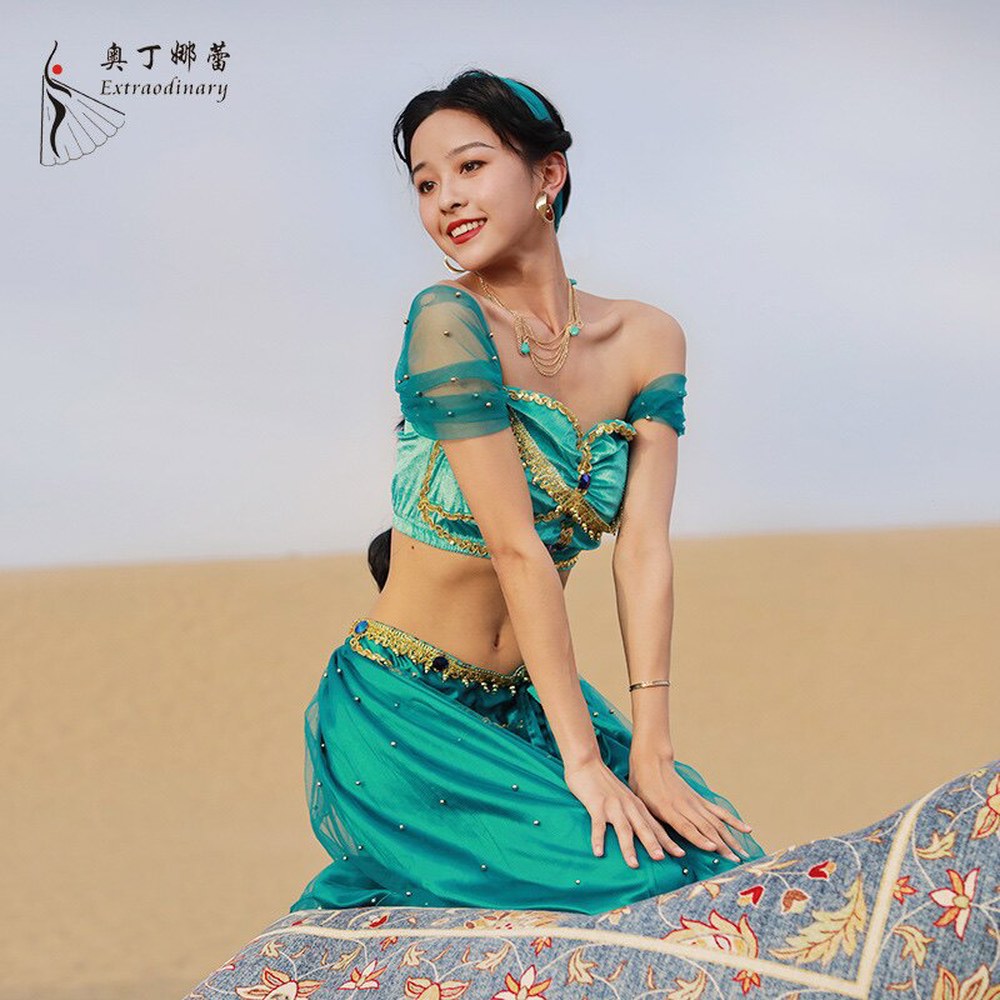 딘 자스민 공주 공주옷 체인 쟈스민드레스 파티 34 밸리댄스 복장 졸업사진 그린 코발트블루 S - 상세 이미지 2