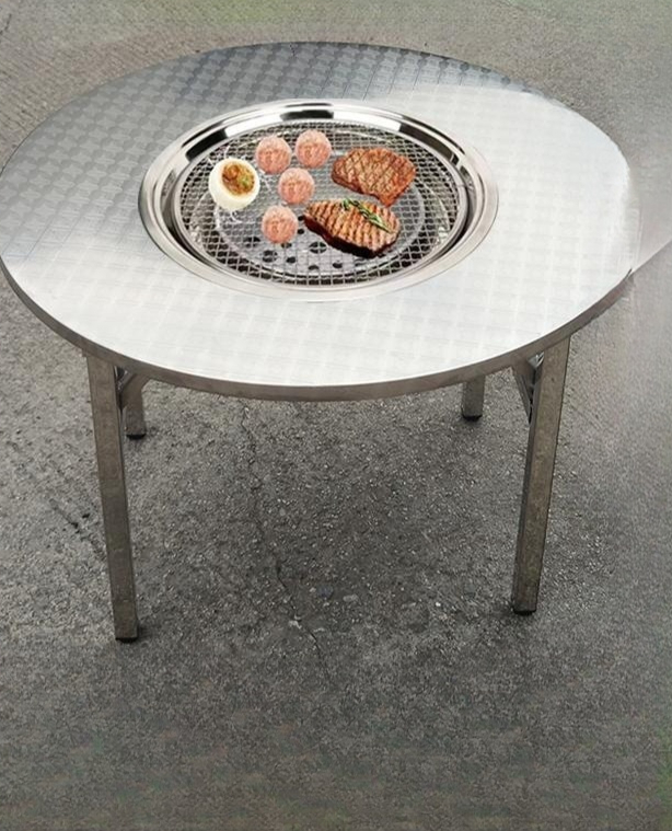 숯불구이 접이식불판테이블 스틸원형 고기 바베큐 삼겹살 그릴 바비큐 - 상품 이미지