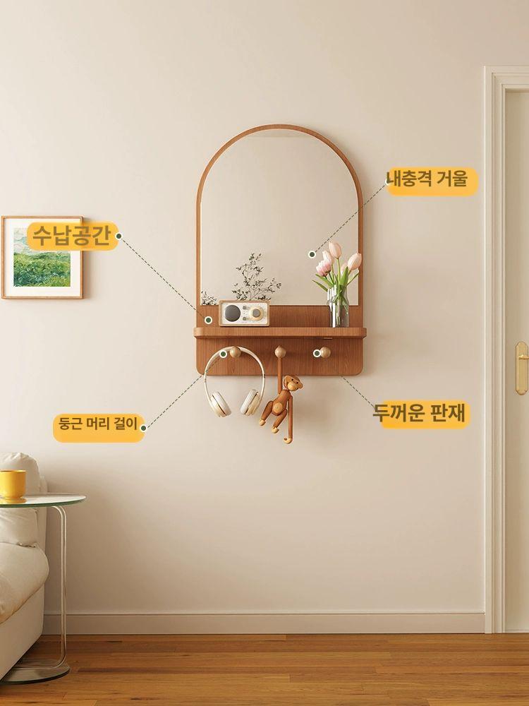 원목 벽걸이거울 침실 앤틱 호두색 벽거울 가로형 욕실 현관거울 장식 벽선반 타원형 - 상세 이미지 5