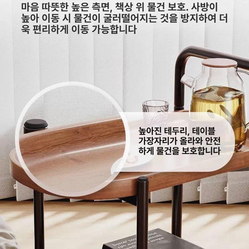서빙카트 이동식트롤리 원목 빈티지 선반 웨건 거실 주방카트 심플 호두색 바퀴달린 - 상세 이미지 4