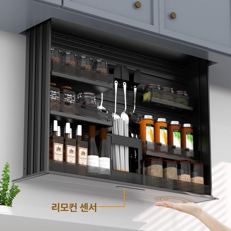 주방수납장 싱크대상부 슬라이드수납 음성제어 터치식 폴딩 캐비닛 다층선반 정리함 - 상세 이미지 2
