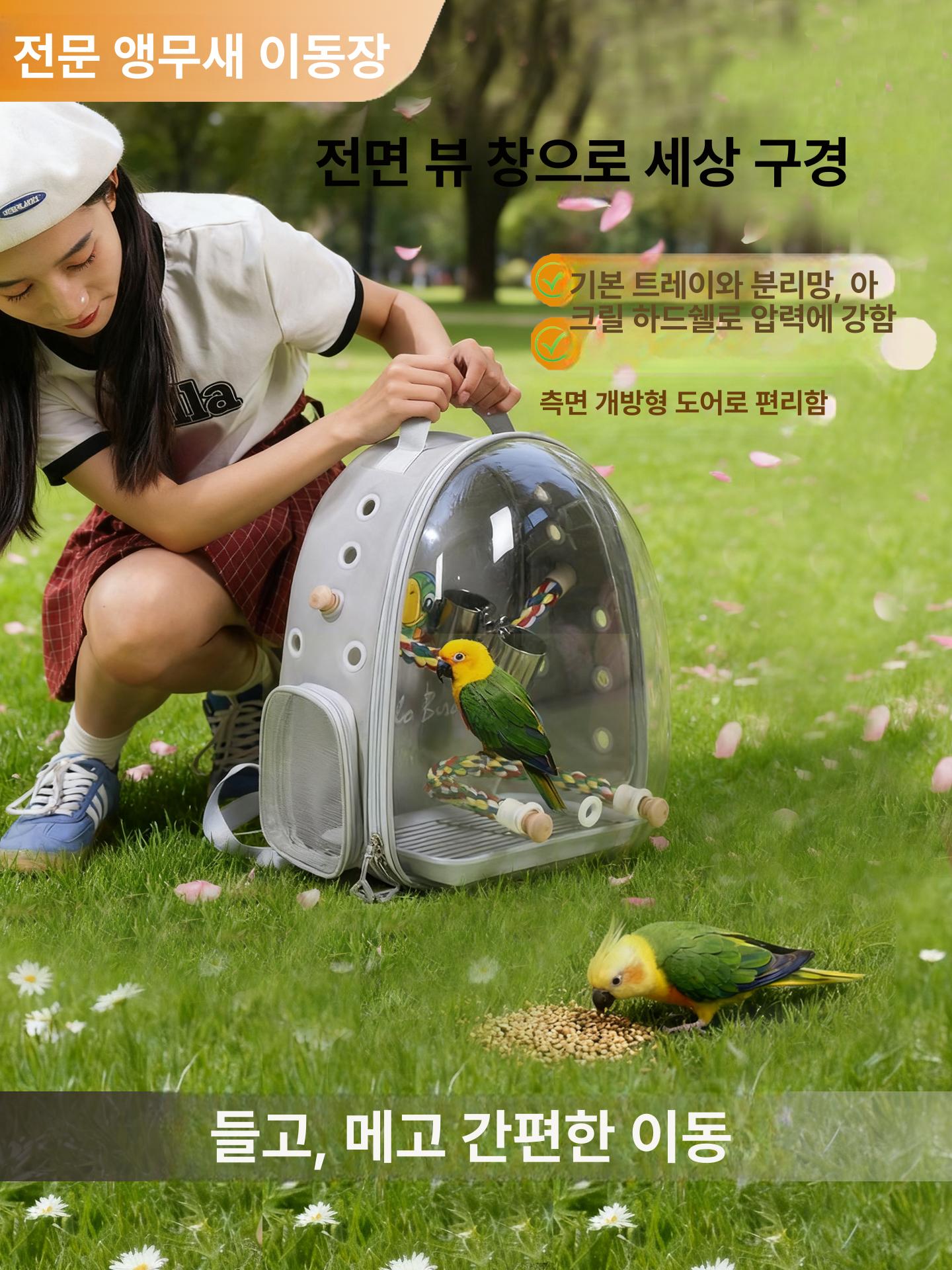 산책용 앵무새백팩 여행 배낭 투명창 외출용 앵무새이동장 이동가방 반려새 펫캐리어 - 상세 이미지 2