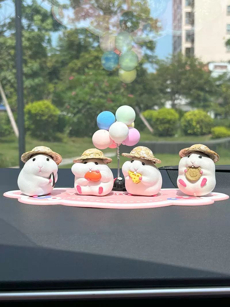 햄스터 자동차 대시보드 장식품 귀여운 콘솔 소품 풍선 모양 차량용 인테리어 오브제 컬러풀 세트 - 상품 이미지