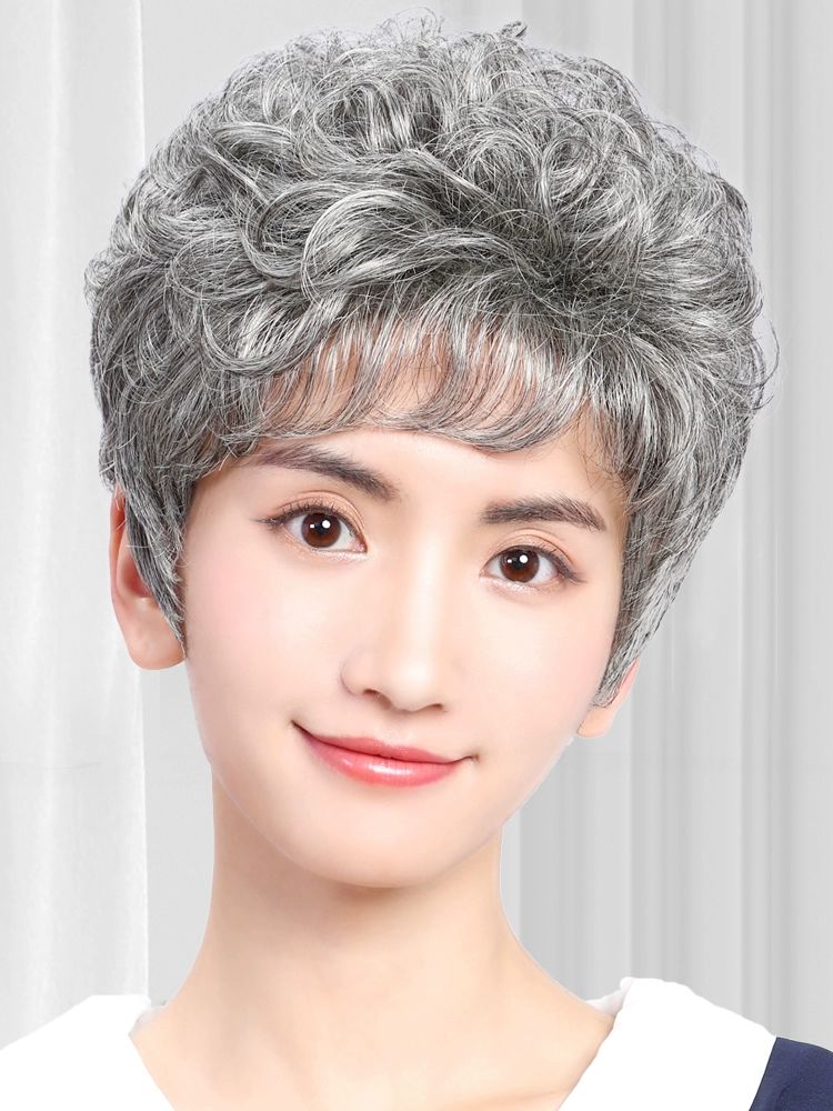 할머니 통가발 분장 배우 헤어스타일 중년가발 백발 시니어 공연 방송용 - 상품 이미지