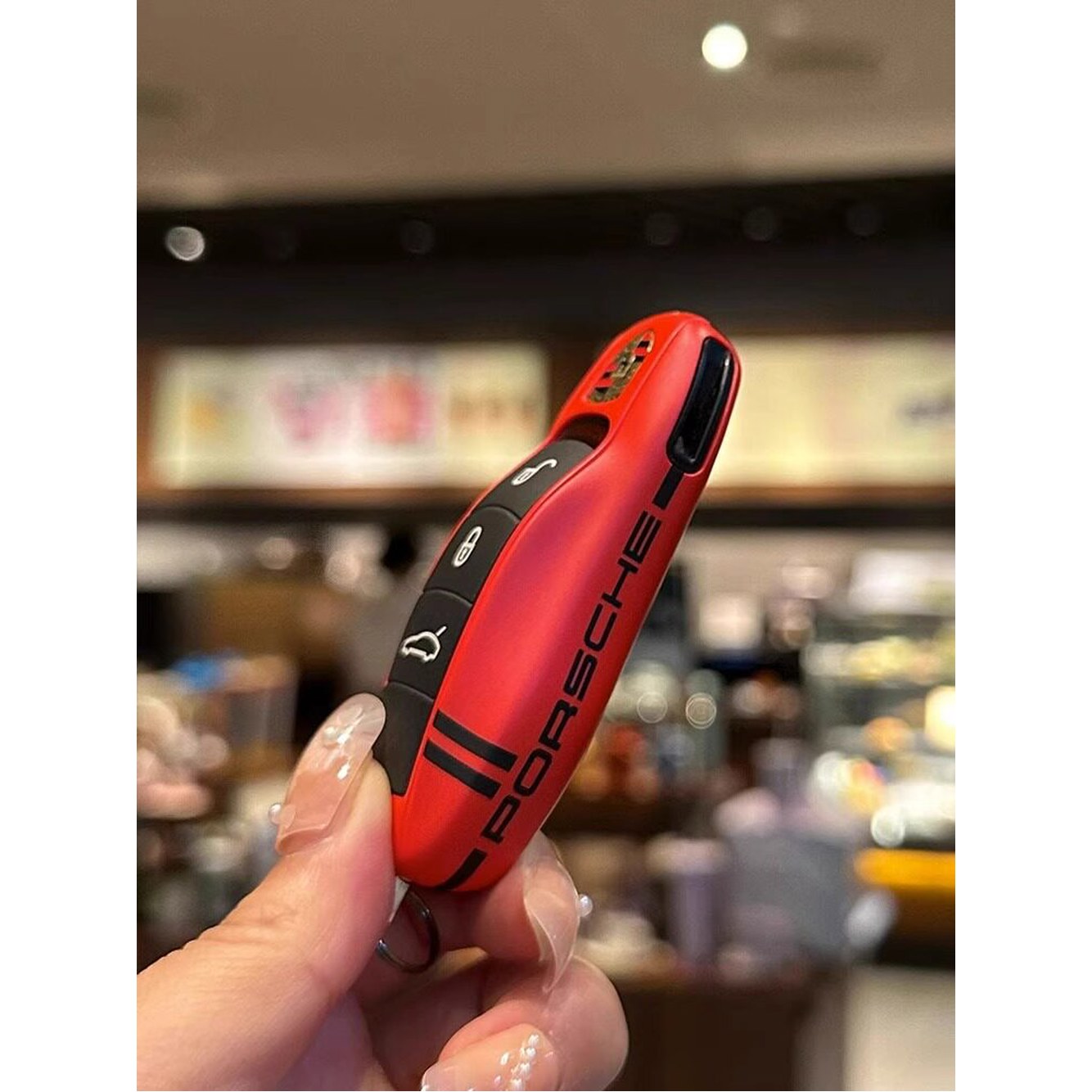 키홀더 키링 마칸718 키케이스 컬러 차키케이스 파나메라백 엠블럼 가죽 박스터 A타입 서킷 에디션 화이트 싱글 케이스 - 상세 이미지 2