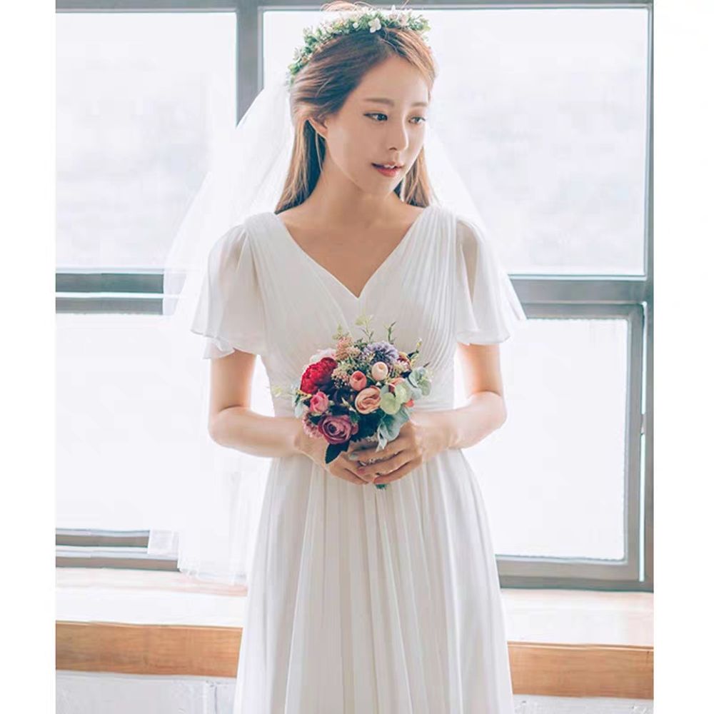 셀프 스몰웨딩드레스 피로연 파티드레스 원피스 리마인드 새틴 투피스 레이스 홀터넥 - 상세 이미지 2