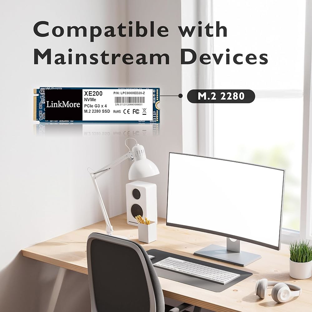 LinkMore XE200 512GB PCIe 3세대 NVMe M.2 2280 내장 솔리드 스테이트 드라이브, 3.0X4세대 읽기 속도 최대 2500MB/s, Latop 및 PC용 - 상세 이미지 2