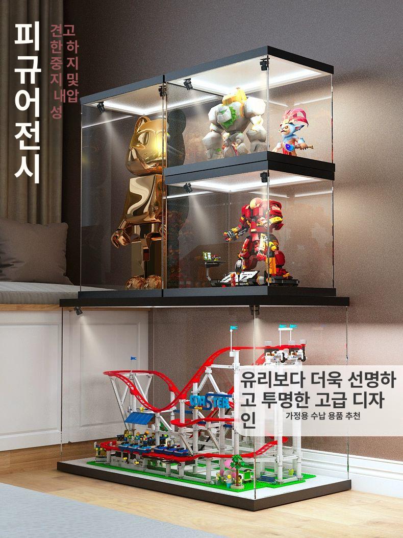 미니어처 피규어 조명 쇼케이스 아크릴 진열장 투명 수납 보관 디스플레이 선반 - 상세 이미지 3