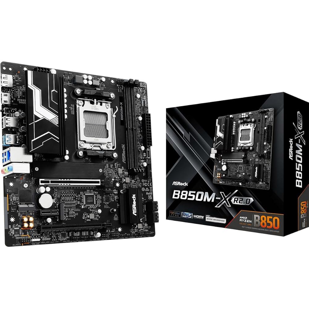 B850M-X R2.0 Micro-ATX AM5 마더보드, AMD PCIe 지원, LAN, 페이즈, 8200+ 6+1+1 BIOS Ryzen 9000/8000/7000 DDR5 - 상품 이미지