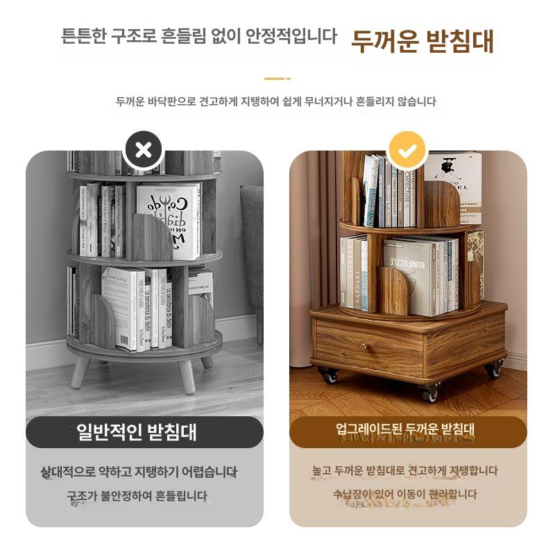 회전식 책장 코너 선반 거실 수납장 북타워 책꽂이 틈새 활용 서재 정리 가구 - 상세 이미지 3