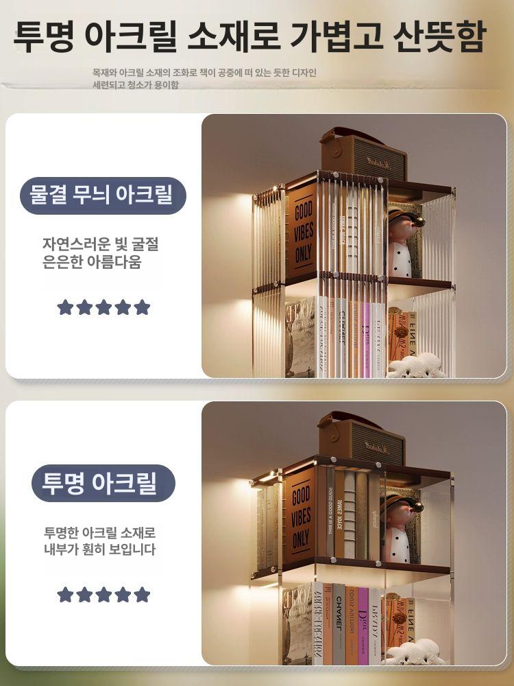 회전 책장 바퀴형 투명 아크릴 진열장 서재 수납 디자인 다목적 선반장 - 상세 이미지 3