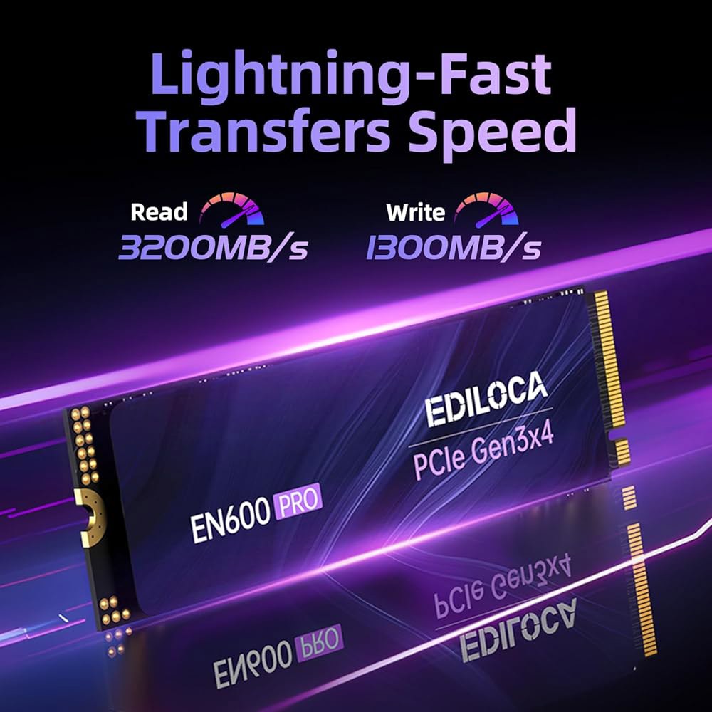 Ediloca EN600 PRO SSD 512GB PCIe 3.0 Gen 3x4, NVMe M.2 2280, 최대 3000MB/s, 내장 솔리드 스테이트 드라이브, SLC 캐시 - 상세 이미지 2