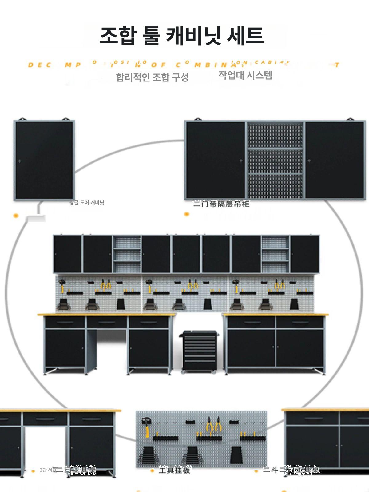 공구 수납함 벽면 타공판 진열대 2단 도어식 스탠드 정리 보관함 열쇠 잠금 - 상세 이미지 2