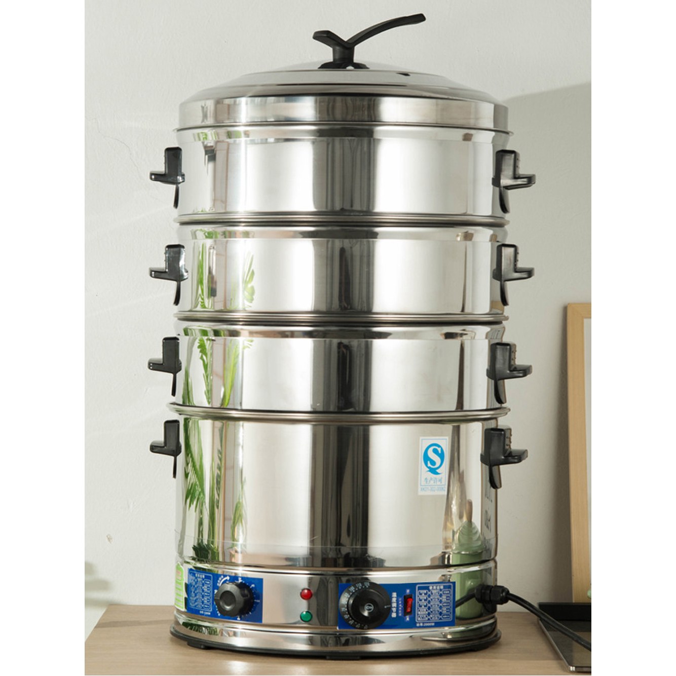 딤섬 스팀기계 만두 스텐 업소용 호빵 2단 상품 35cm 찜통 분식짐 352단 밍 온도조절 보강 플러그인 대용량 - 상세 이미지 3