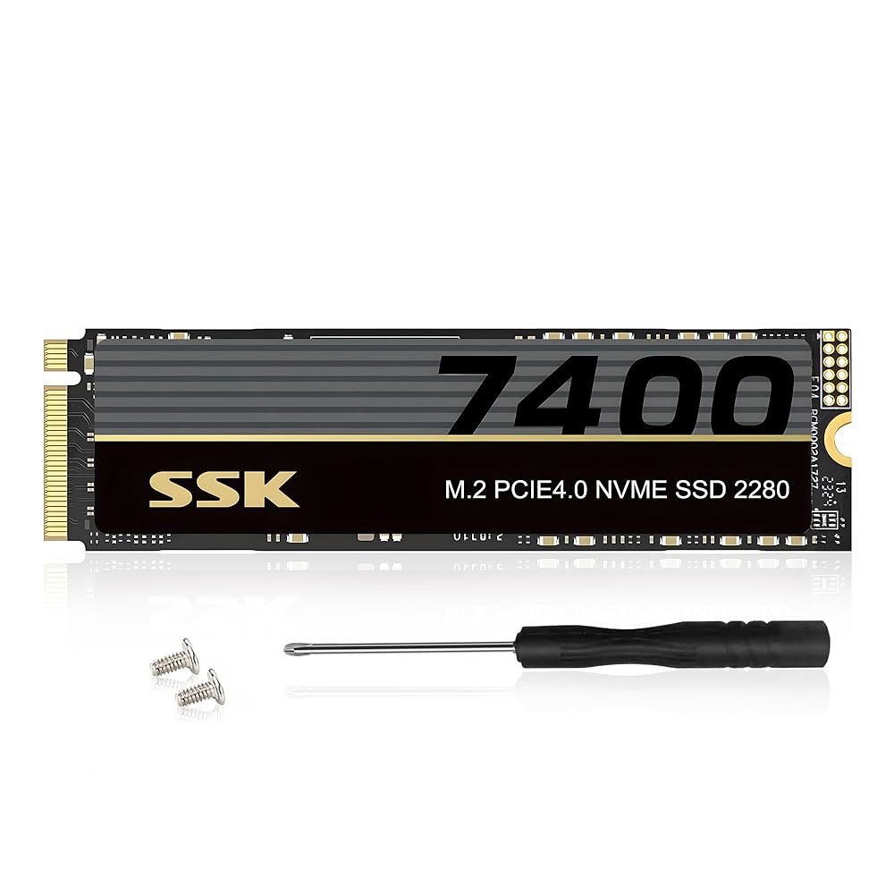 SSK M.2 NVMe SSD 4TB, PCIe Gen 4.0 x 4 2280 카드 최대 7400MB/s, 2.0 내장 게이밍 솔리드 스테이트 드라이브 지원 DRAM 없는 저전력 - 상품 이미지