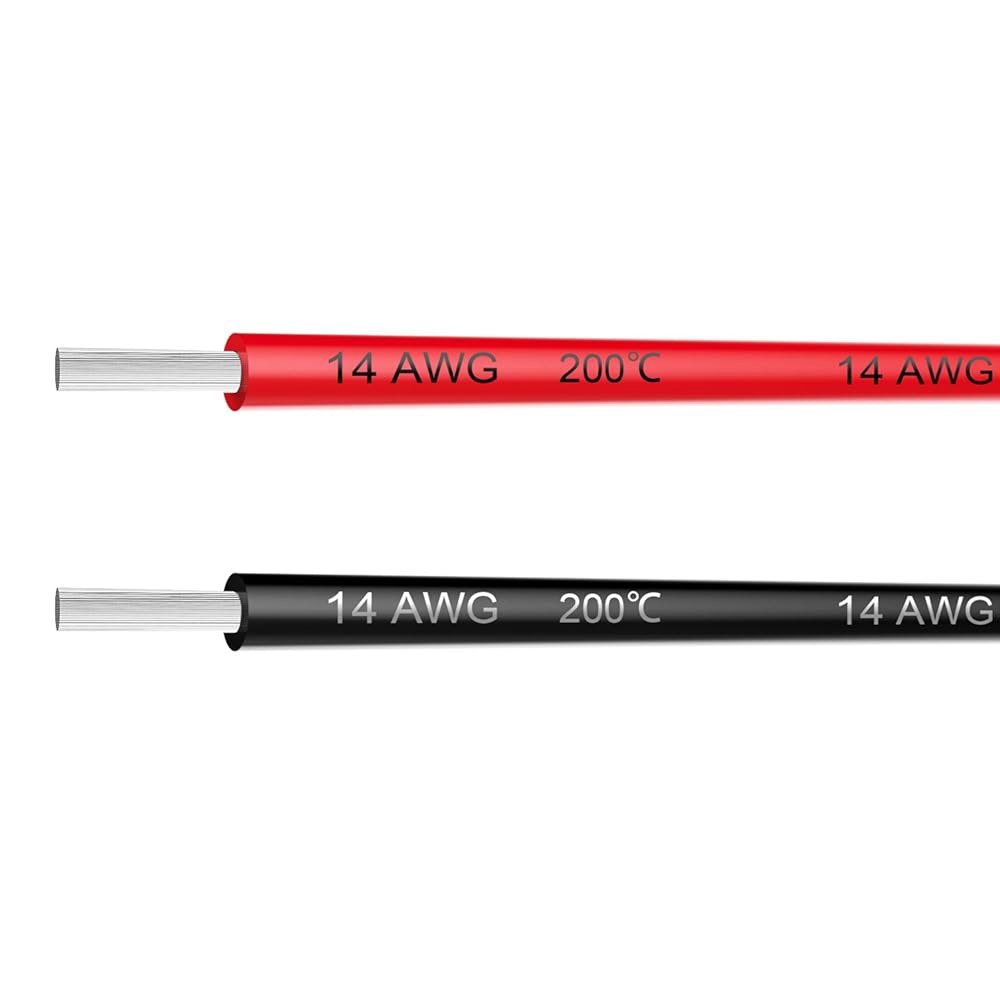 전선 14 AWG 게이지 실리콘 연결 케이블 20피트 [블랙 10피트, 레드 10피트] 부드럽고 유연한 400줄 0.08mm 주석 구리선 고온 저항 - 상품 이미지