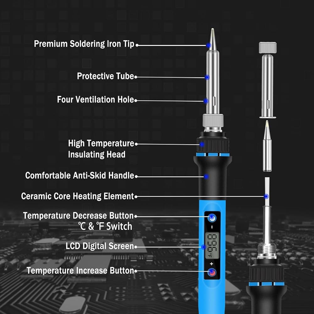 납땜 아이언 키트, 80W 110V 10초 LCD 디지털 온도 조절식 건 키트 전자 제품용 80w-blue - 상세 이미지 2