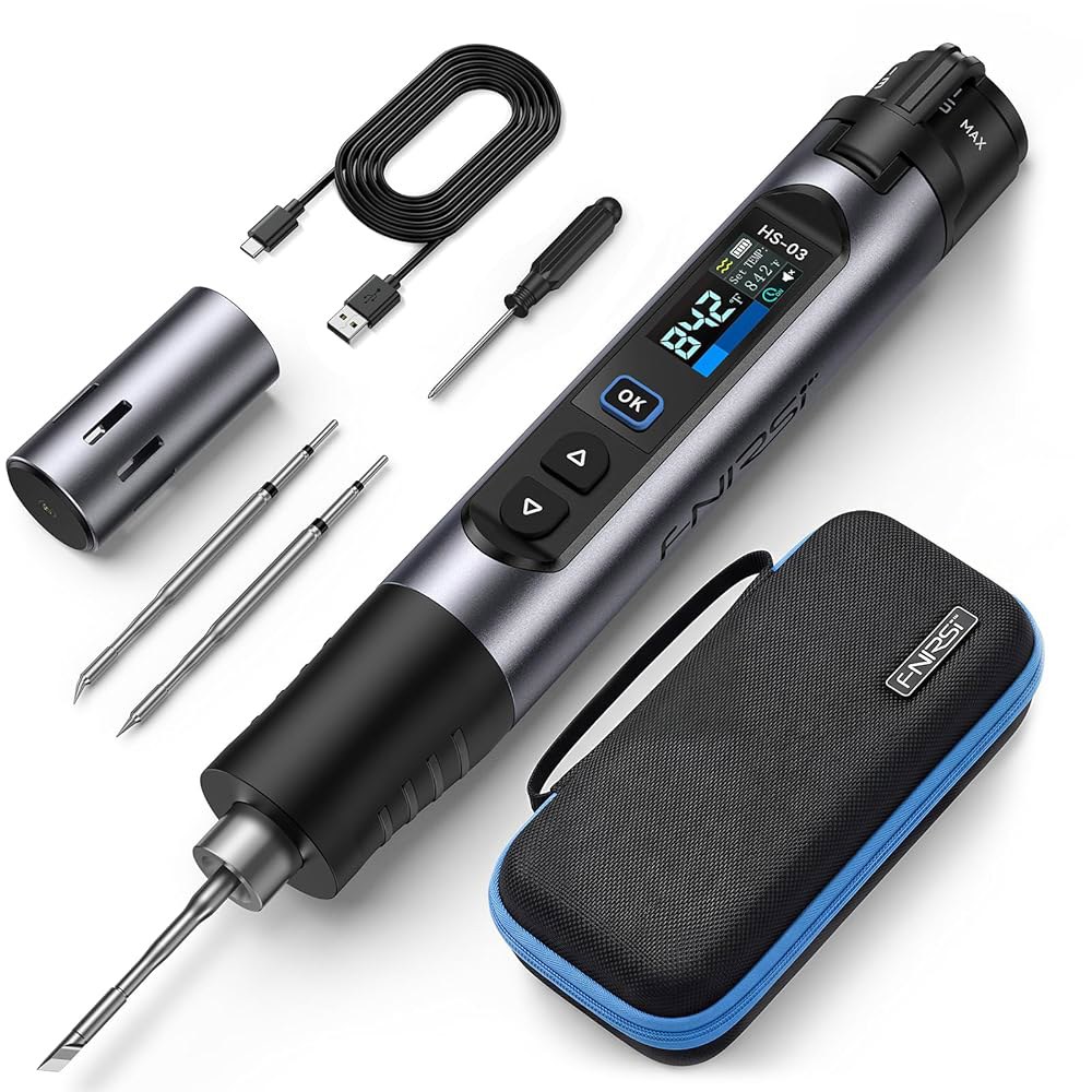 FNIRSI HS-03 무선 납땜 인두 키트, 2600mAh 배터리 휴대용 인두, 212-842 F, 3초 고속 가열, 5단계 온도, 0.96인치 IPS 디스플레이 전자 수리, - 상품 이미지
