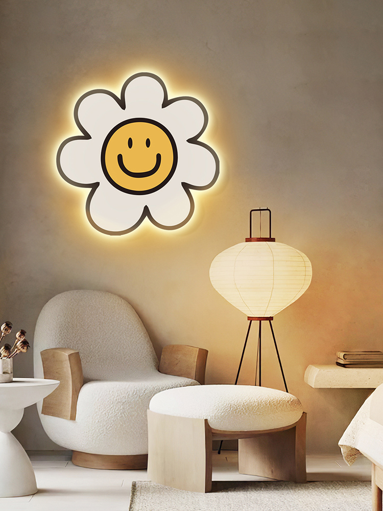 스마일 조명 LED 조명 인테리어 액자형 조명 카페 데이지 꽃 조명 직경 40cm LED 조명(플러그인 + 리모컨 - 상세 이미지 4