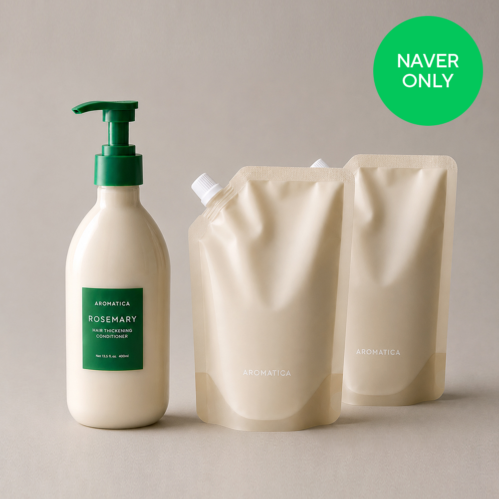 [네이버 단독] 아로마티카 로즈마리 헤어 씨크닝 컨디셔너 400ML + 리필 500MLX2개 세트 (총 1400ML) 헤어 퍼퓸 린스 트리트먼트 - 상품 이미지