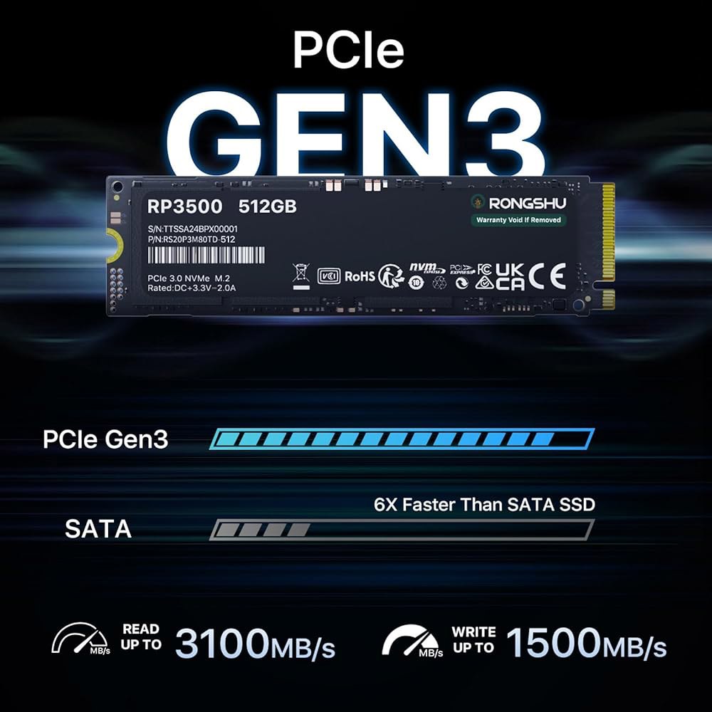 RONGSHU 512GB NVMe SSD M.2 PCIe Gen 3 4, 읽기 속도 최대 3,100MB/s, 2280 내장 솔리드 스테이트 드라이브, 노트북 및 PC 데스크톱과 - 상세 이미지 2