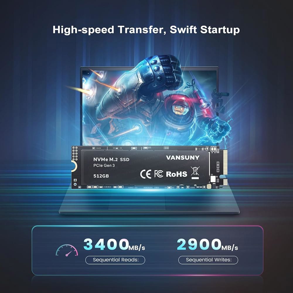 uny 512GB NVMe M.2 내부 솔리드 스테이트 드라이브 PCIe 3.0 TLC SSD 3D NAND 2280 속도 최대 3400 / 2900MB /s 하드 - 상세 이미지 2