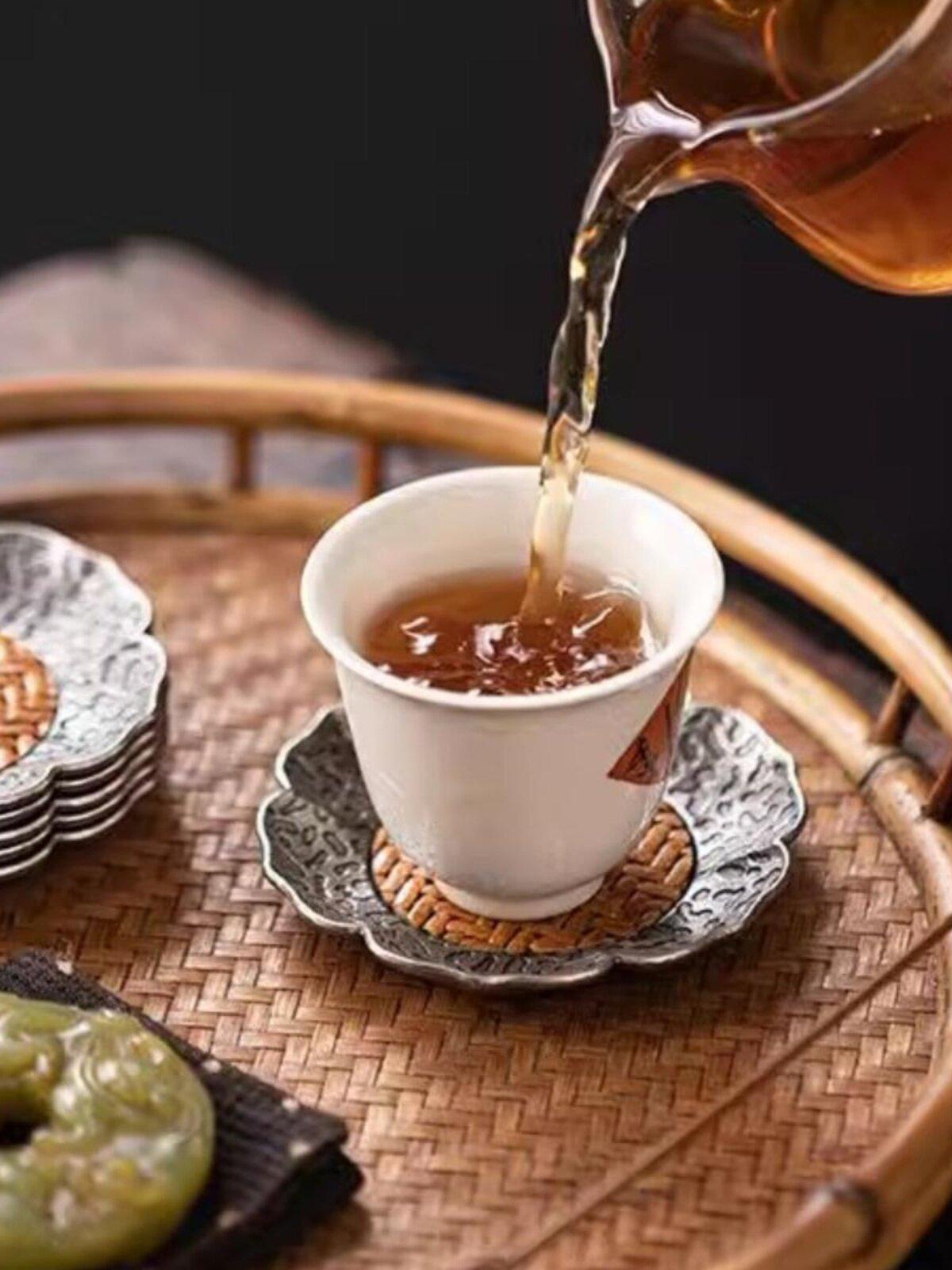 잔받침 합금 찻잔 받침대 다도구 차도구 골동품 스타일 전통 찻잔 받침 - 상세 이미지 2