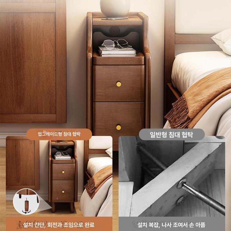 침대옆 원목 협탁 서랍 수납 엔틱 심플 테이블 빈티지 나이트스탠드 침실가구 - 상세 이미지 3