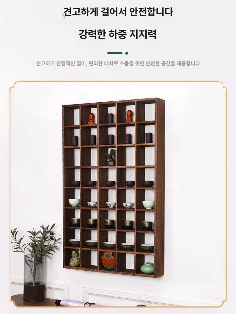 원목 찻잔 보관장 빈티지 다기장 홈카페 수납선반 우드 디스플레이 장식 - 상세 이미지 3