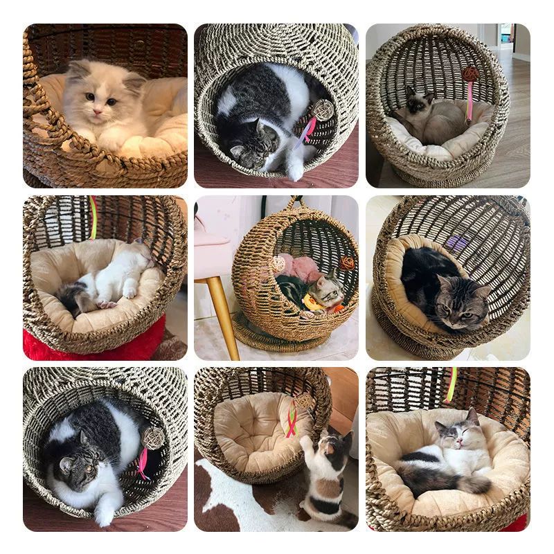 고양이 강아지 원목 침대 해먹 라탄 하우스 둥지 쿠션 매트 편안한 휴식 - 상세 이미지 3