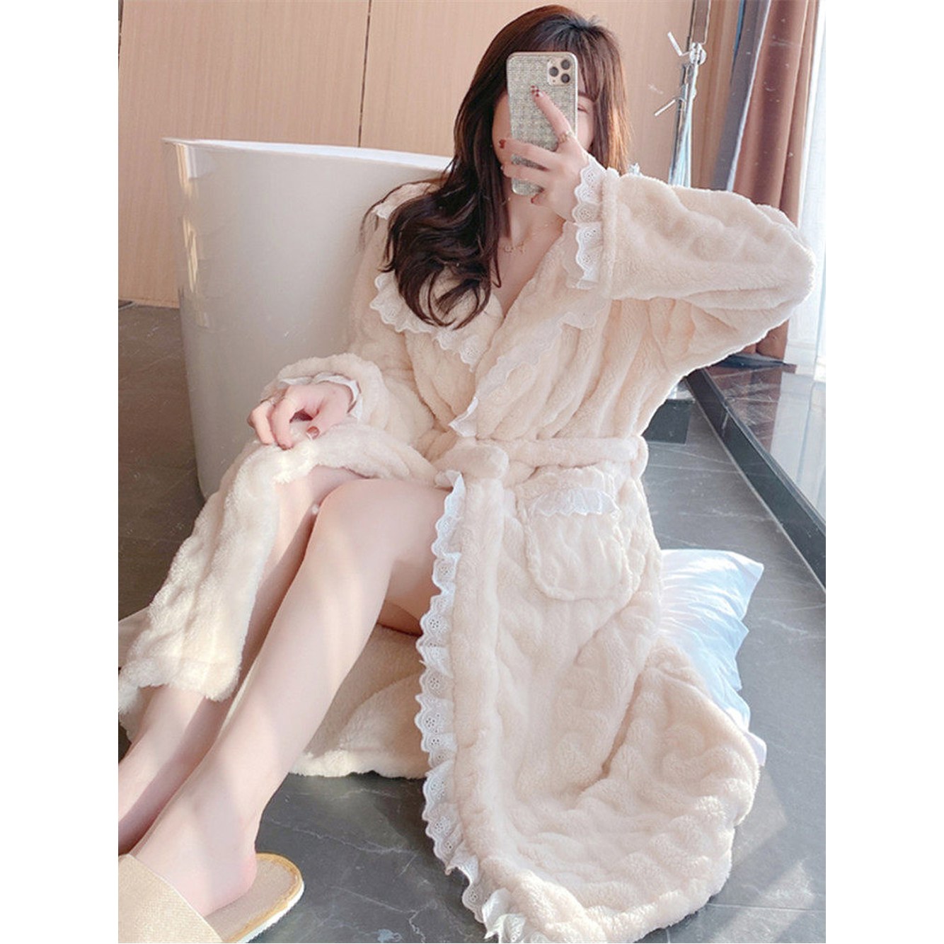 예쁜 골프장샤워가운 레이스 로브 여성 요루면 베 체스 모텔 라운딩 레이스 160 M - 상세 이미지 3