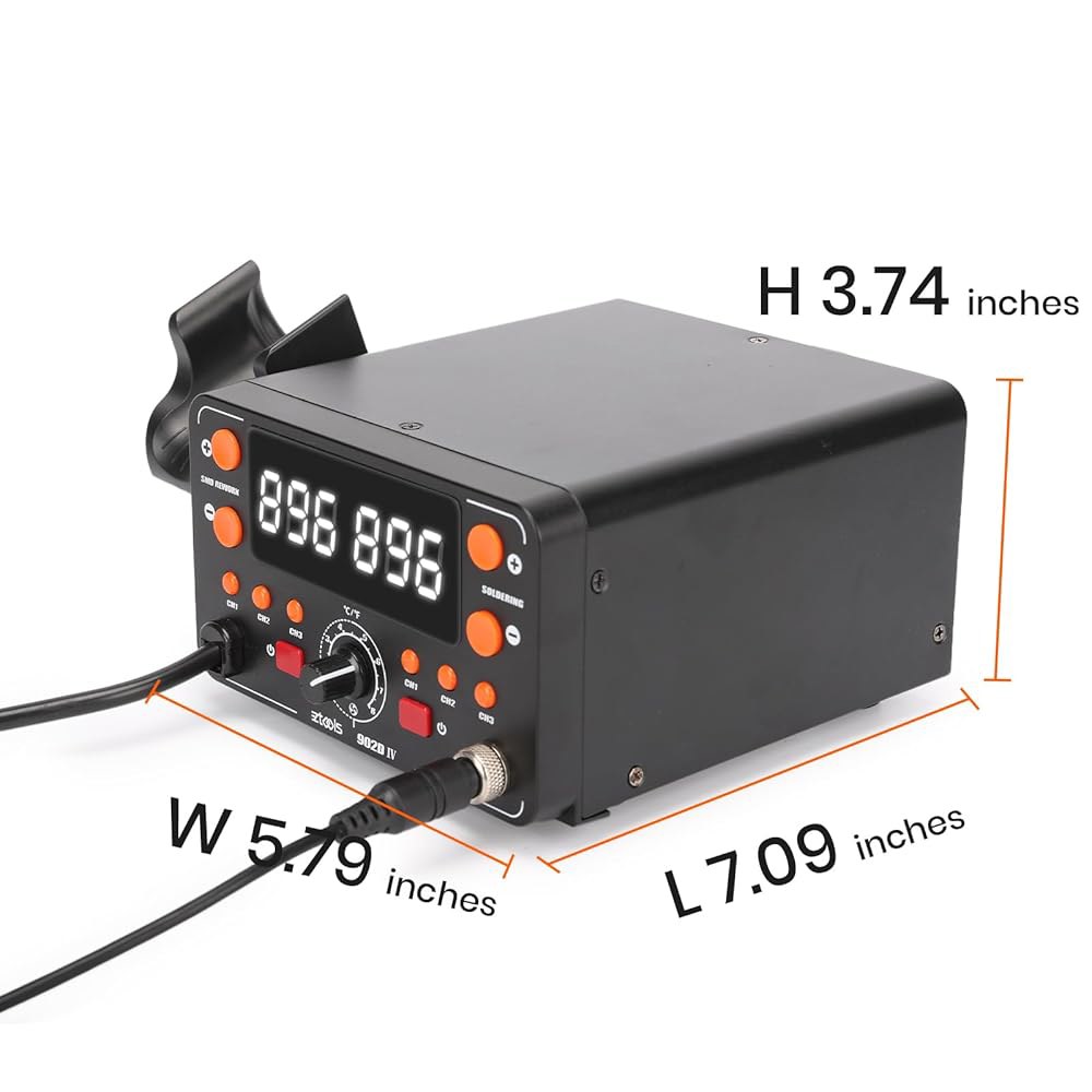 EZTOOLs 902D IV T12 열풍 납땜 스테이션 2-IN-1 키트, 초대형 디스플레이, 소형 실리콘 작업 매트, 팁 2개, 어리버리 핀셋 2개 포함 - 상세 이미지 3