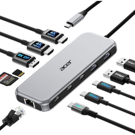 Acer [해외]Acer 노트북 도킹 스테이션 3개 모니터 11-in-1 USB C 8K DP HDMI