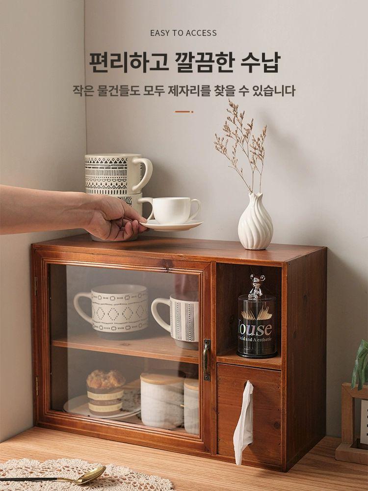 원목 진열장 주방 인테리어 홈카페 캐비닛 선반 부엌 수납 카페장 고급 접시장 - 상세 이미지 3
