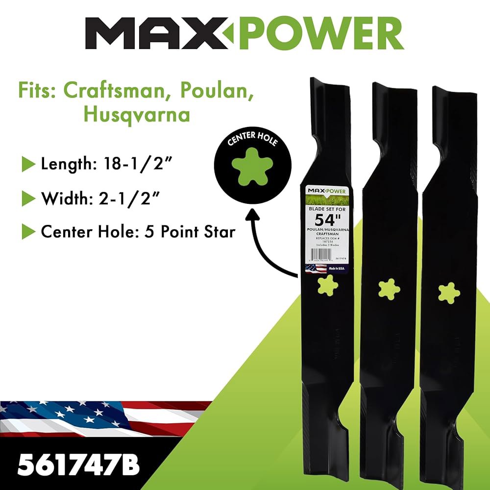 54인치용 MaxPower 561747B 3 블레이드 세트. 컷 장인, 허스크바르나, 풀란 모우어스가 OEM #의 187256 및 532187256을 대체합니다 Blade Set - 상세 이미지 2